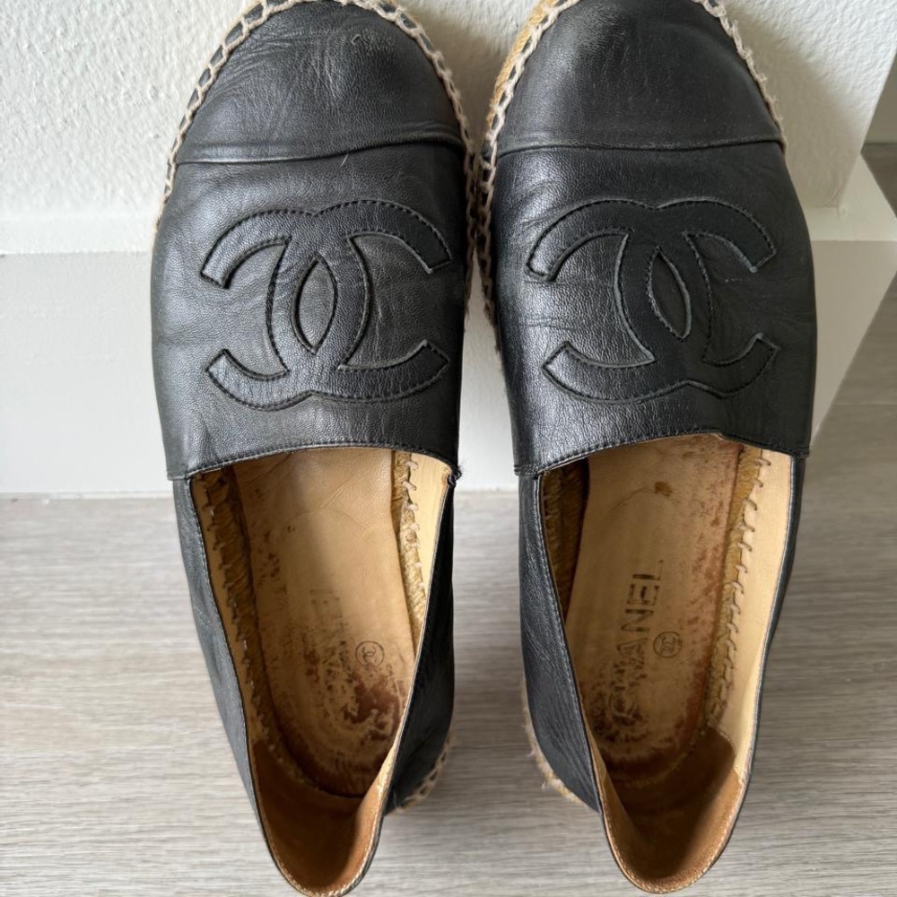 Chanel Black Espadrille Shoes with Iconic Logo